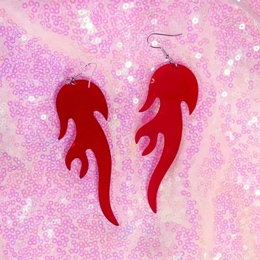 New Red Flame Earrings Dangle Drop Fire Y2k Devil Jelly Acrylic